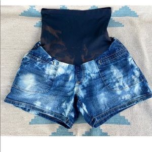 Reworked Denim Shorts Bleach Tie Dye Maternity Full Panel Oh Baby Motherhood S .